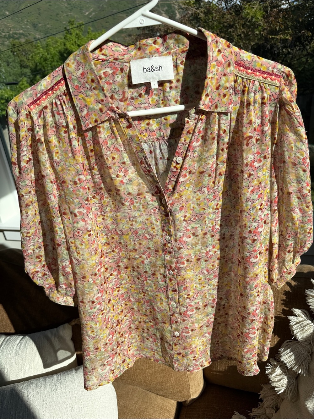 ba&sh Pink Multi-Color Floral Button-Up Blouse